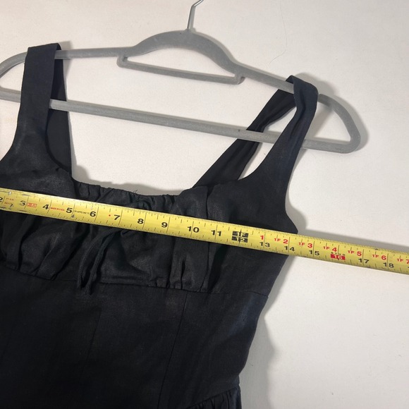 Reformation Balia Black Linen Midi Dress Sweetheart Neck Smocked Cottage Size 0 - Picture 4 of 7